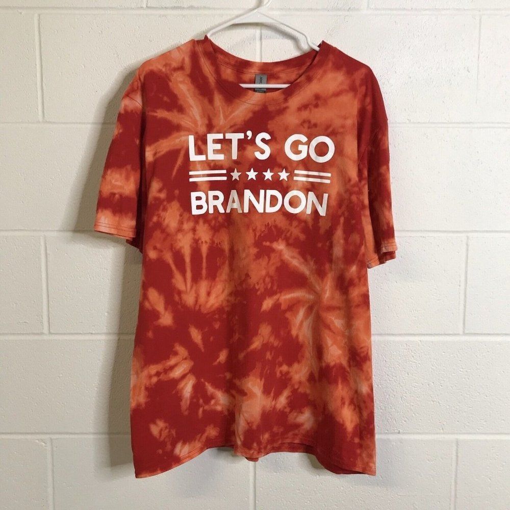 Gildan SoftStyle Mens "Let's Go Brandon" Shirt Red Tie Dye !00% Cotton Size XL
